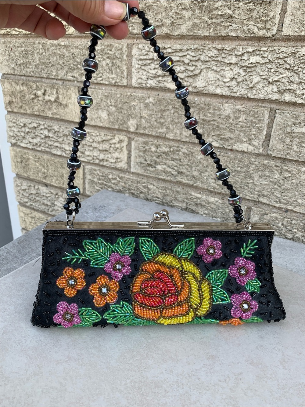 Betty K Design vintage black hand-stitched seed bead embellishments purse